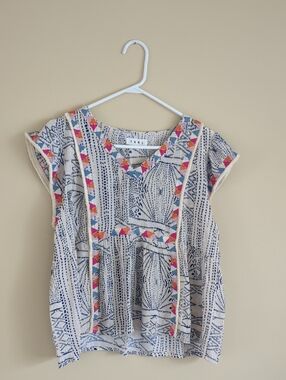 Large THML Embroidery Fringe Boho Shirt Top